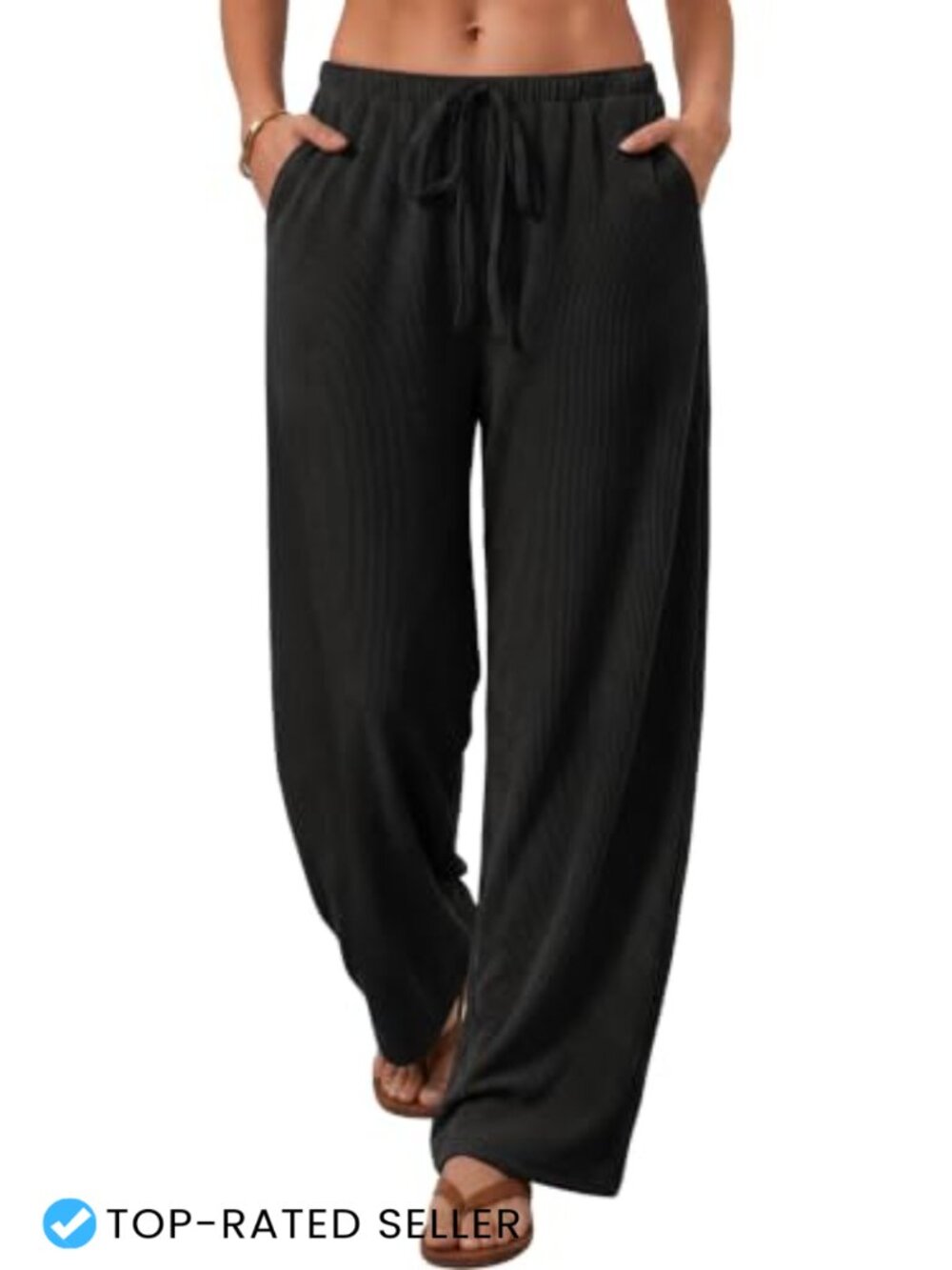 Wide Leg Lounge Pants with Pockets, Drawstring Waist, Lightweight Breathable